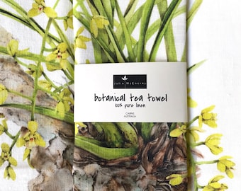 Linen Tea Towel - Australian Native Orchid