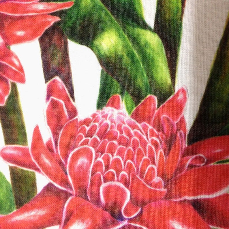 Linen tea towel, Tropical Torch Ginger botanical art by Australian artist & seller Julie McEnerny image 3