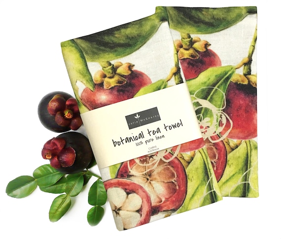 Mangosteen Linen Tea Towel: Botanical Art by Julie McEnerny