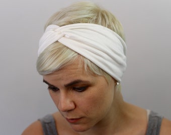 Bandeau turban ivoire - bandeau pour femme - bandeau torsadé blanc - bandeau large - bandeau chouchou pour femme