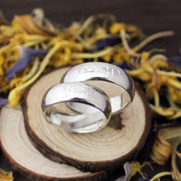 Custom Elven ring set with your elvish name. Sterling Silver 925. Fantasy weddings. Owieru elvish art.