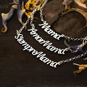 Special Custom Mother's Day Set: 'Mamá', 'Amor Mamá', 'Siempre Mamá' Sterling Silver Pendant Set with Chain image 1