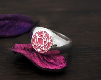 Anillo de sello de niña revolucionaria Utena Rose, plata de ley. VERSIÓN DE ESCUDO. Vestuario y cosplay. Regala amor. Estilo de vidrieras Art Nouveau.