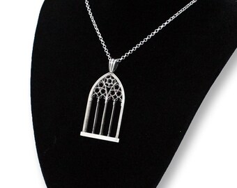 Medieval Cathedral Window pendant, Sterling silver 925.  Gothic Architecture Pendant 01. Pilgrim's Jewelry. Owieru medieval jewelry.