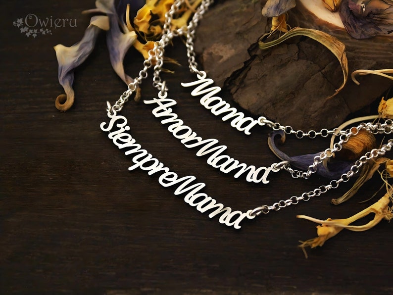 Special Custom Mother's Day Set: 'Mamá', 'Amor Mamá', 'Siempre Mamá' Sterling Silver Pendant Set with Chain image 1