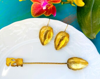 cute earrings made from two Indonesian spoon ends, cutlery jewelry