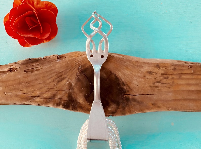 upcycled Hook made of a silver-plated fork beautiful wall hook