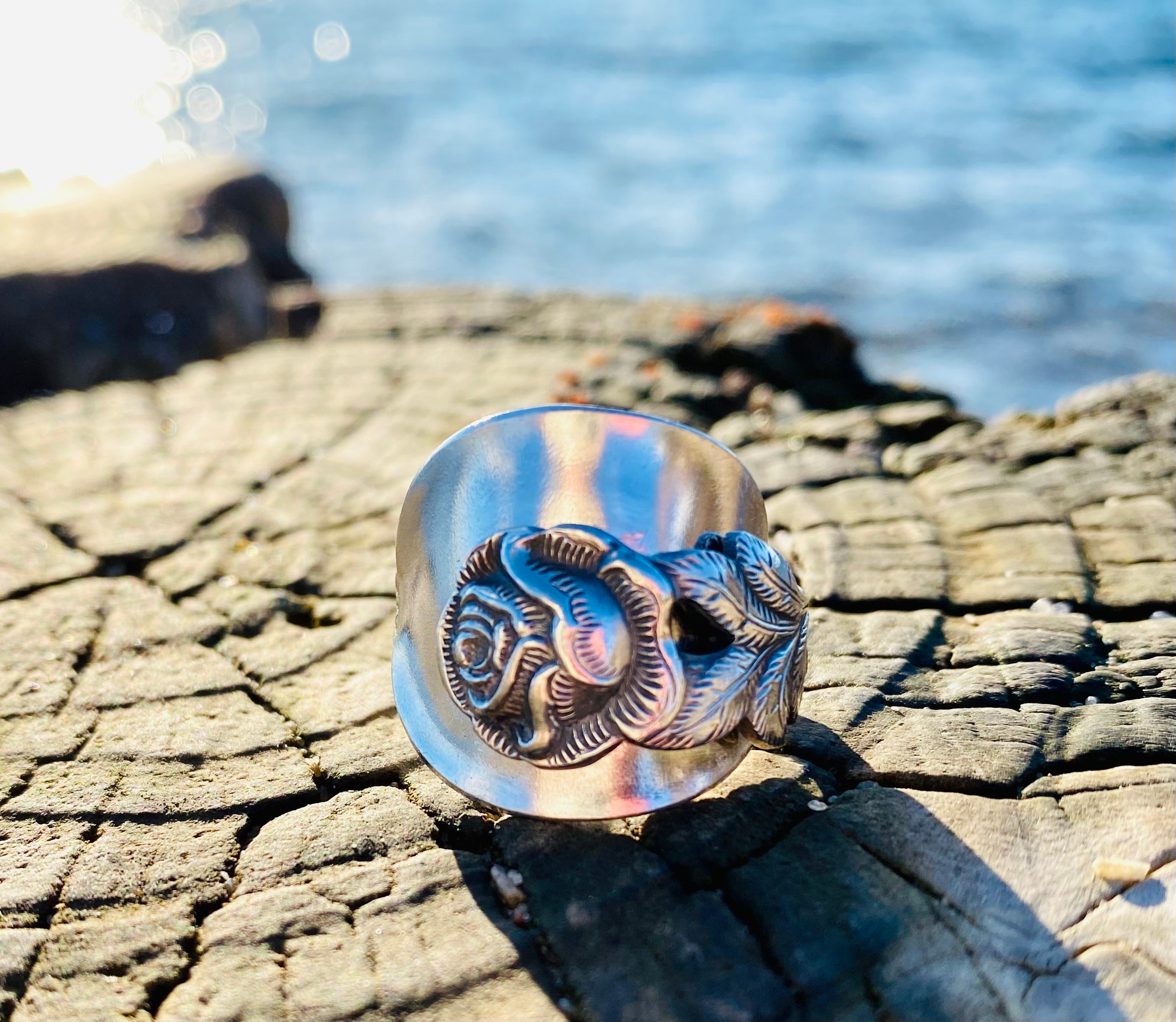 Cutlery jewelry, beautiful ring made from a silver-plated mocha spoon