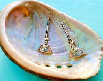 delicate earrings with fins made of pretty parts of two mocha spoons (800 silver), cutlery jewelry