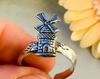 Ring with a windmill made from an antique spoon (800 silver), cutlery jewelry, cutlery ring, silver ring, spoon ring