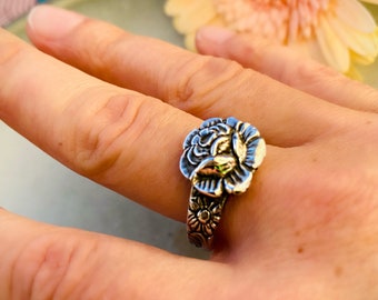 Statement ring with rose made of silver cutlery (800 silver)