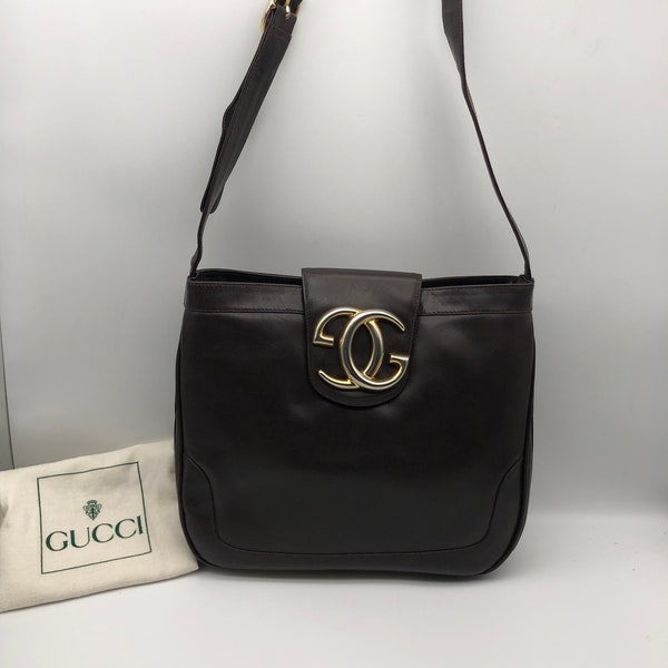 GUCCI Britt Dark Brown Leather Shoulder Bag