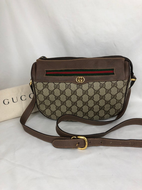 GUCCI Vintage Clutch Coated Canvas Added Strap Shoulder Crossbody Bag