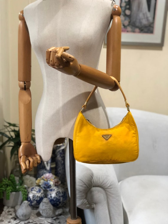 Prada Mini Hobo Bag Yellow Nylon Shoulder Bag 