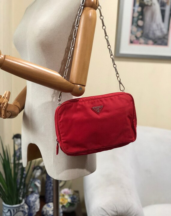 PRADA Bag. Prada Tessuto Vintage Dark Red Berry Red Shoulder 