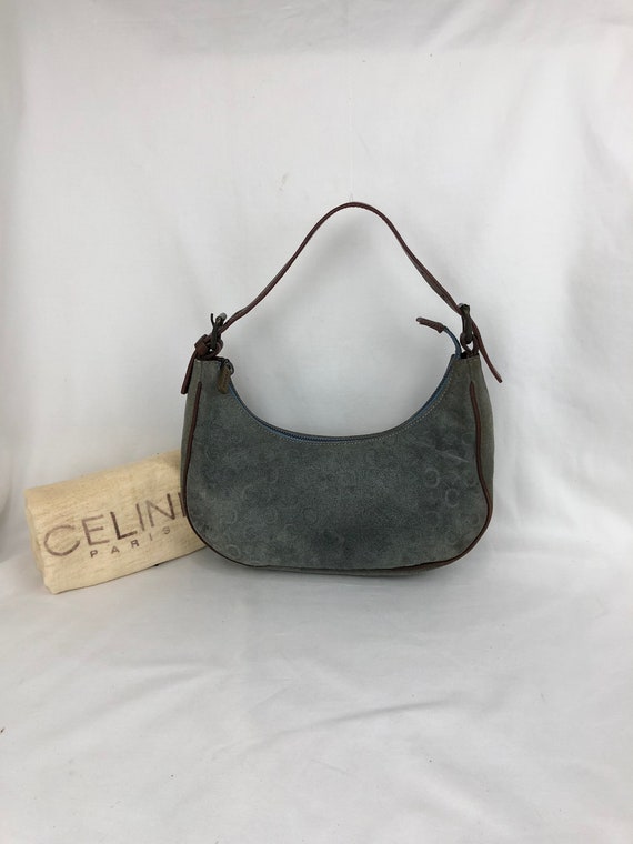 Celine Shoulder Bag Authentic Gray Macadam Suede Small Hobo 