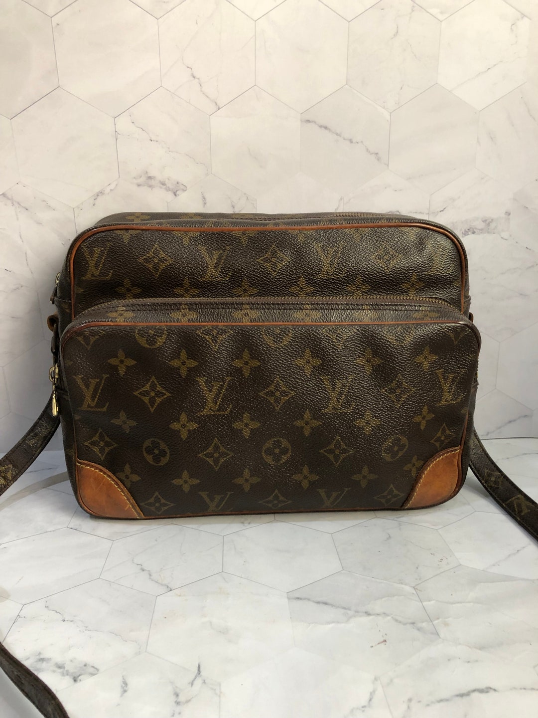 Buy Louis Vuitton Nile Bag in Monogram Canvas and Brown Leather, Shoulder  Strap, Vintage 1970, Very Good Condition Online in India 