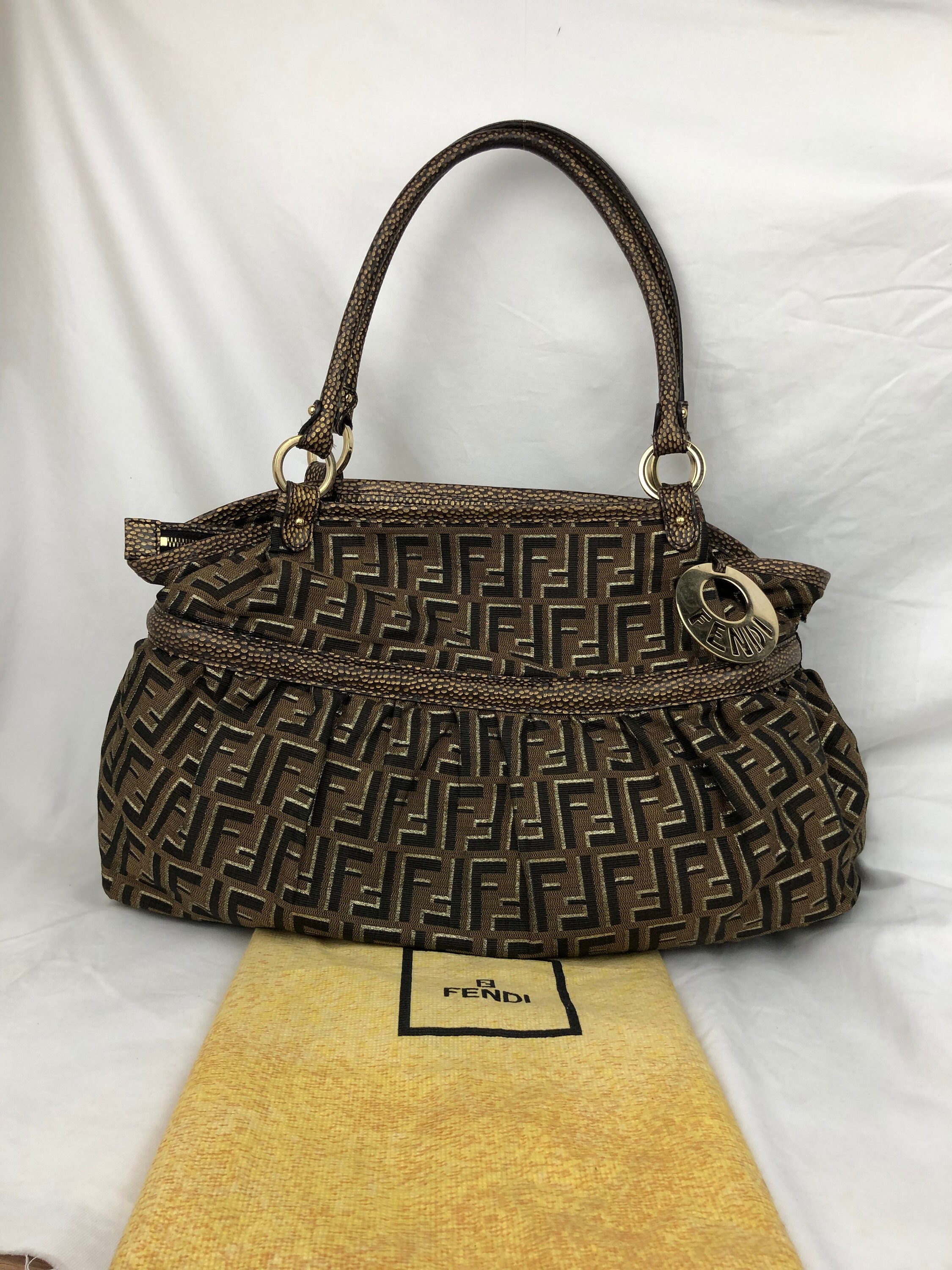 Fendi Zucca Gold Metallic Canvas Large Chef Shoulder Bag Etsy Canada