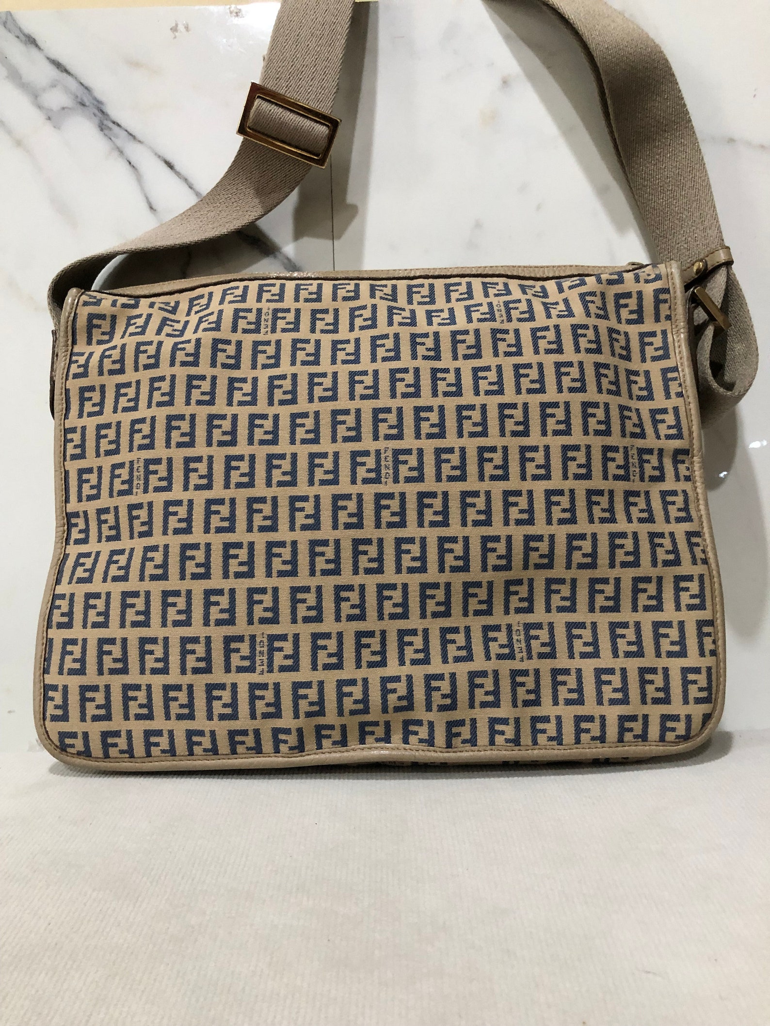 Fendi Messenger Bag Authentic Grey FF Logo Beige Canvas Etsy