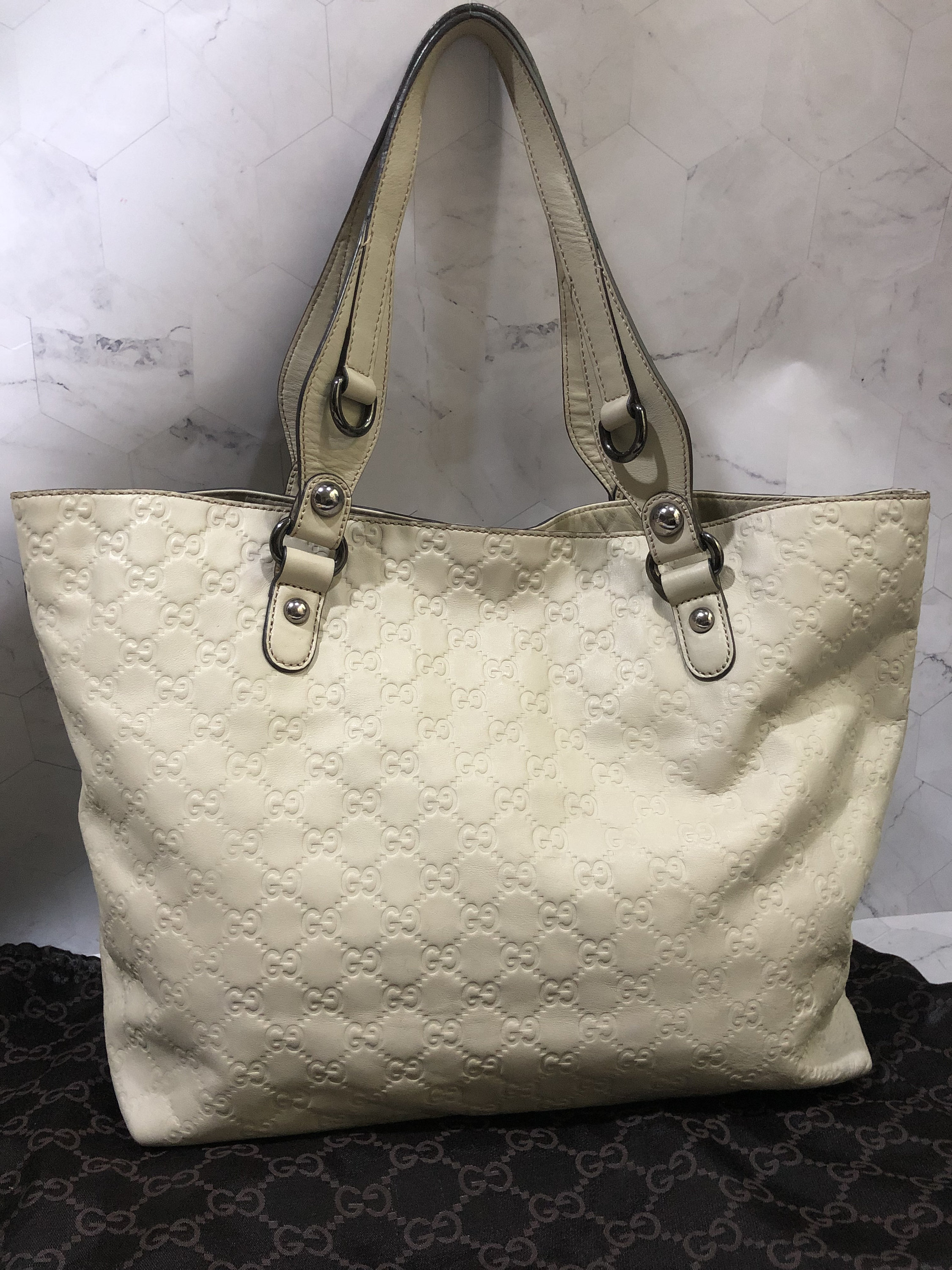 Gucci - Authenticated D-Ring Handbag - Cotton Beige for Women, Good Condition