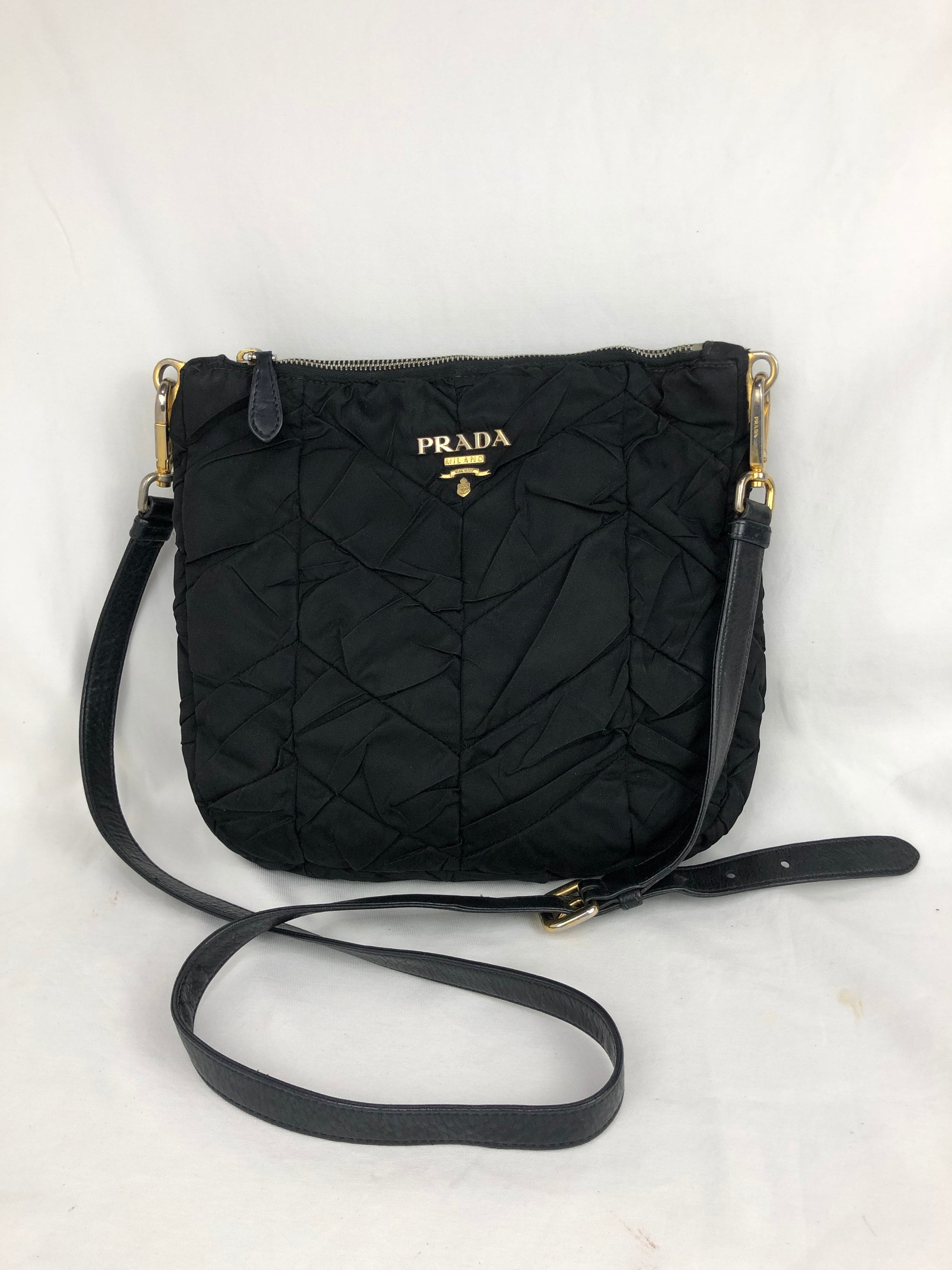 Prada Black Chevron Quilted Nylon Crossbody Bag 