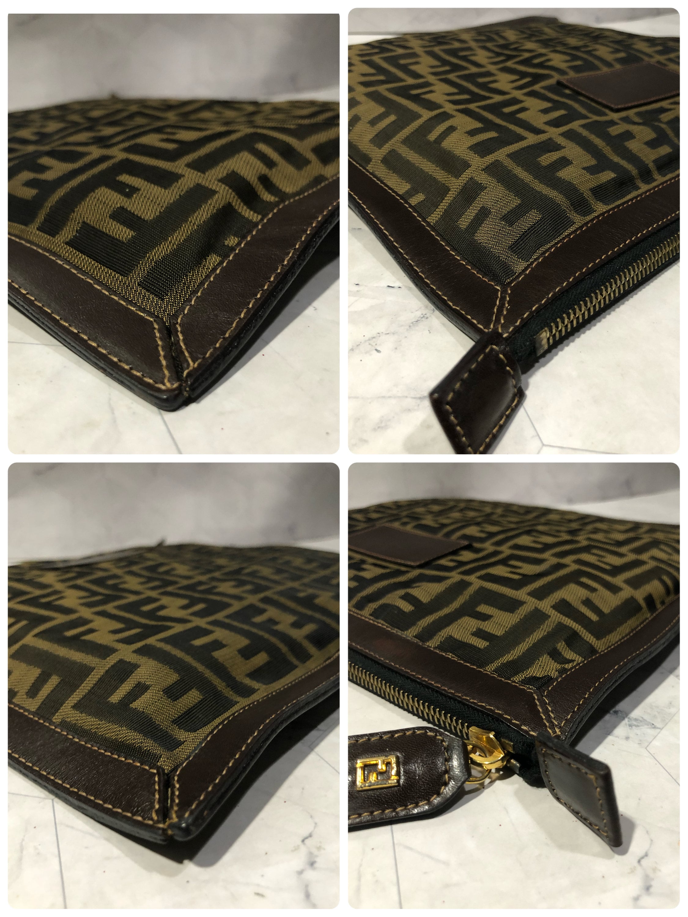 Fendi Vintage Large Document Clutch FF Zucca Logo Canvas