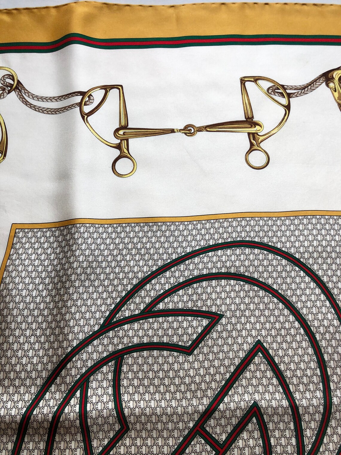 Gucci Vintage Horsebit Scarf Authentic Yellow Red & Green Etsy