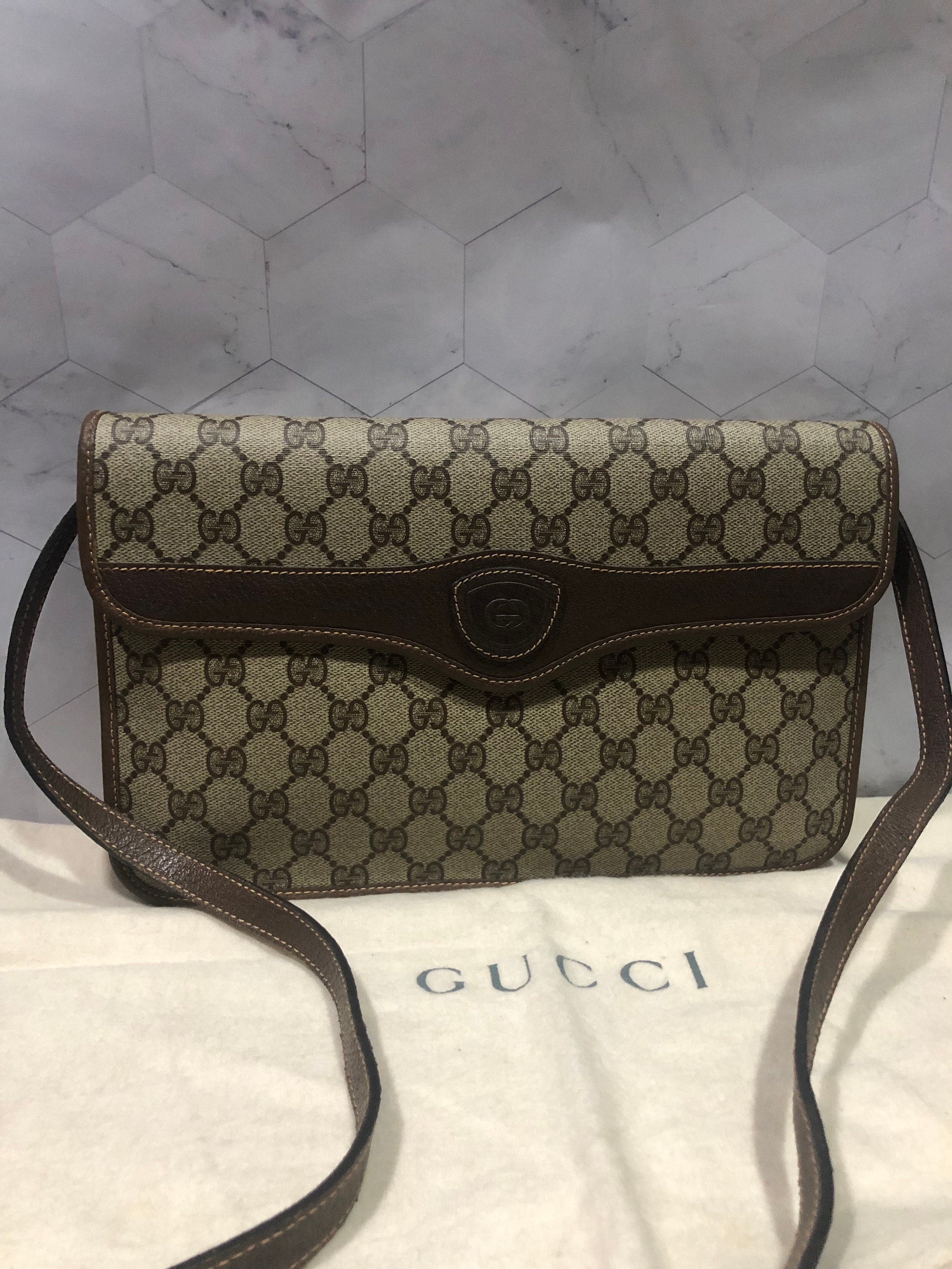 Gucci GG Monogram Briefcase Business Nylon Laptop Bag Brown Handbag Tote  190630