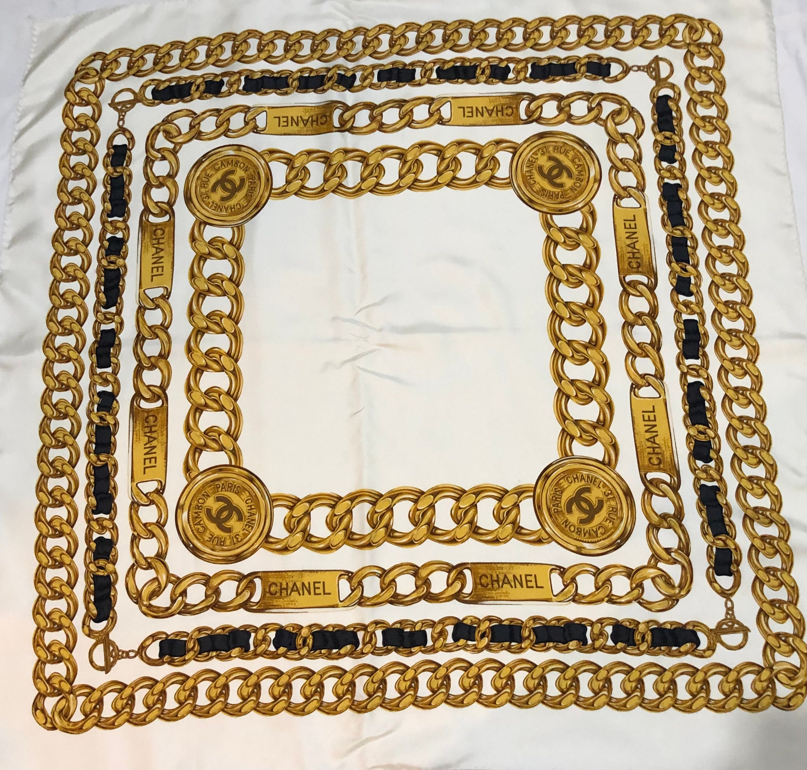 Chanel 31 Rue Cambon Gold Chain Belt Silk Scarf 34 