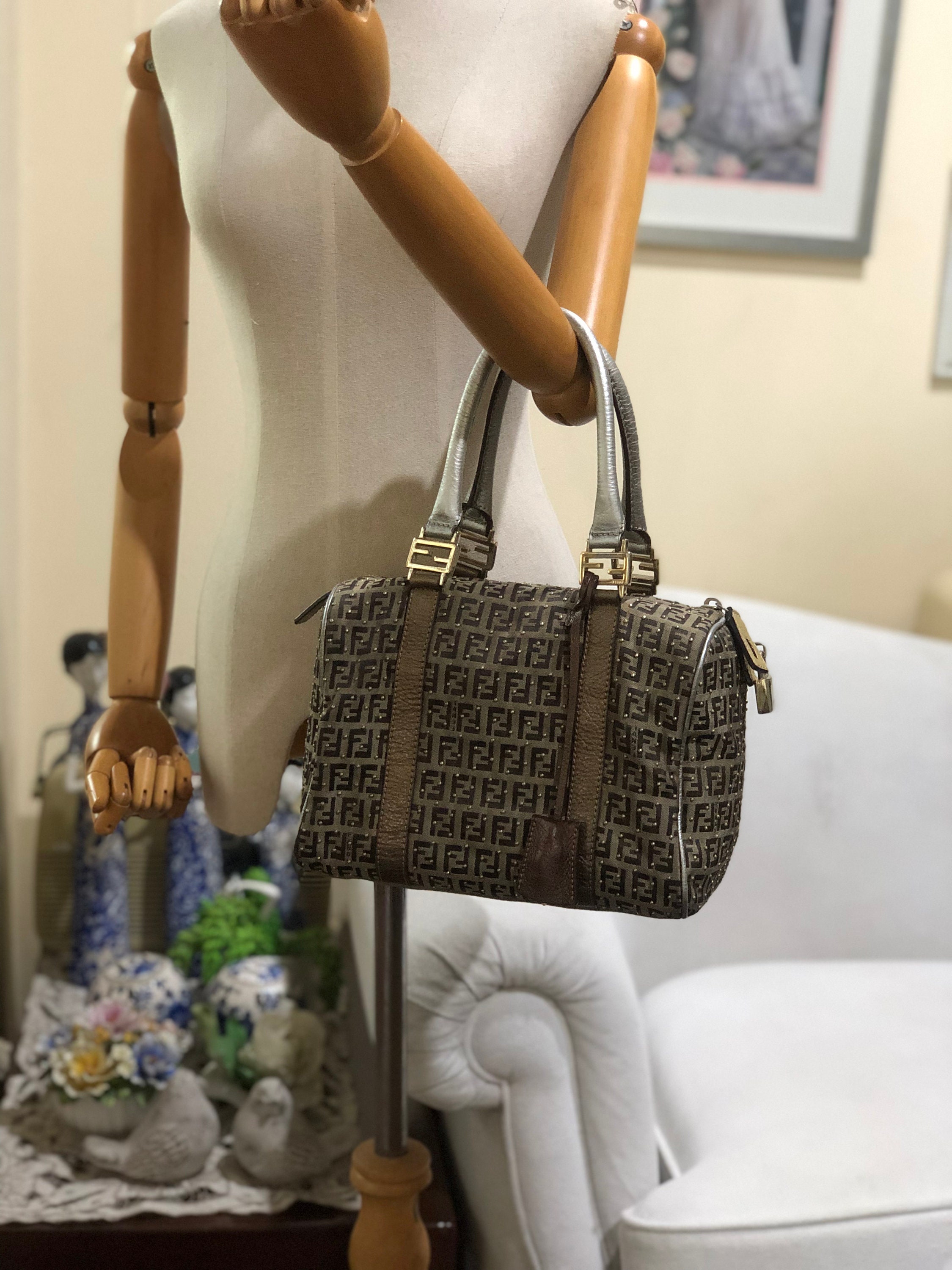 Vintage FENDI Brown Zucca Jacquard Mini Pouch Bag Handbag at