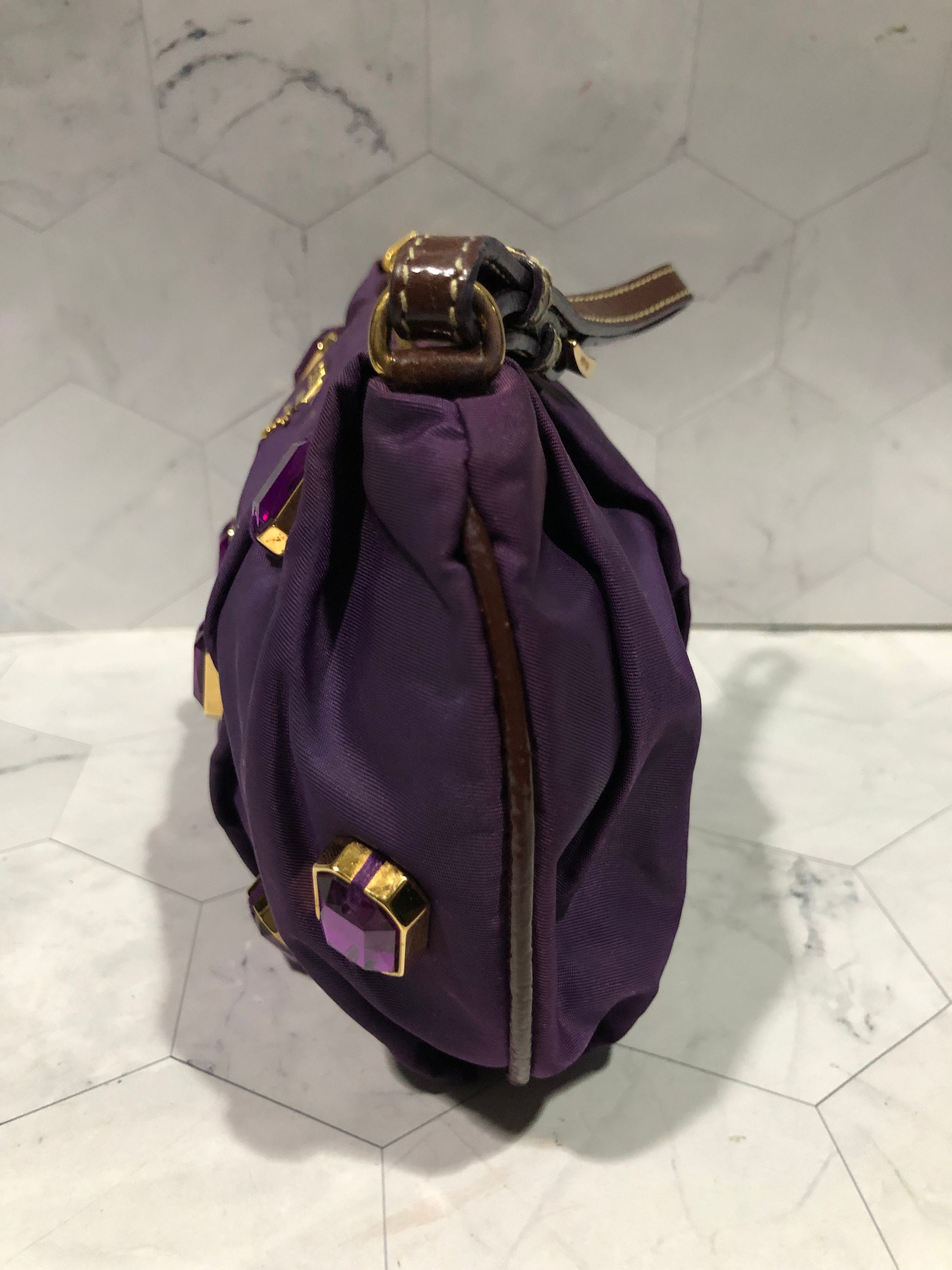 Prada Embellished Purple Nylon Clutch Added Strap Shoulder Bag -   Finland