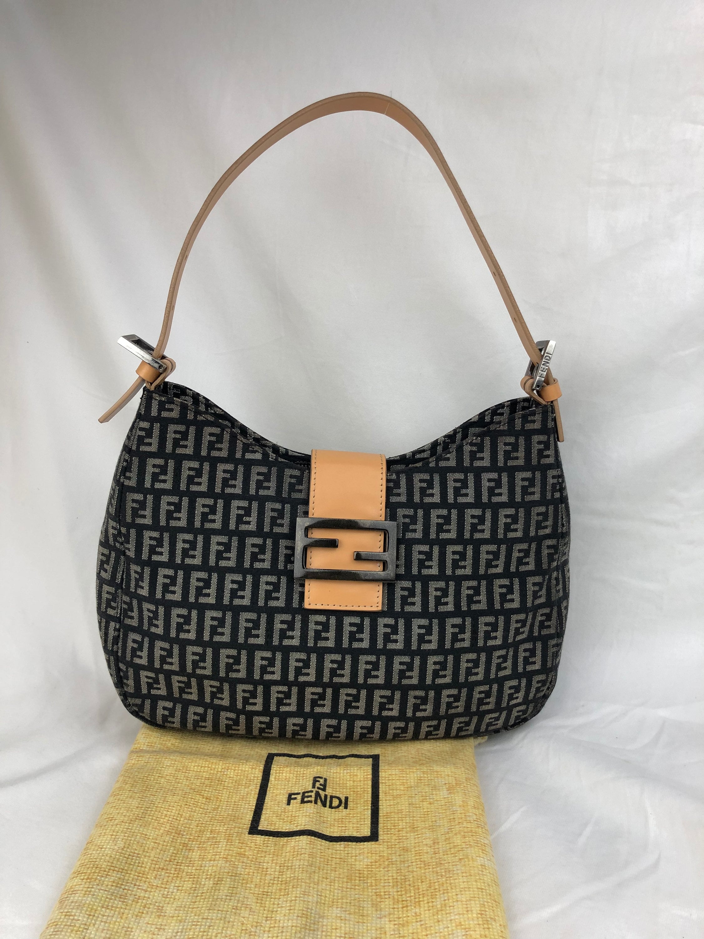 Fendi Brown Zucca Canvas & Red Leather Small Chef Bag