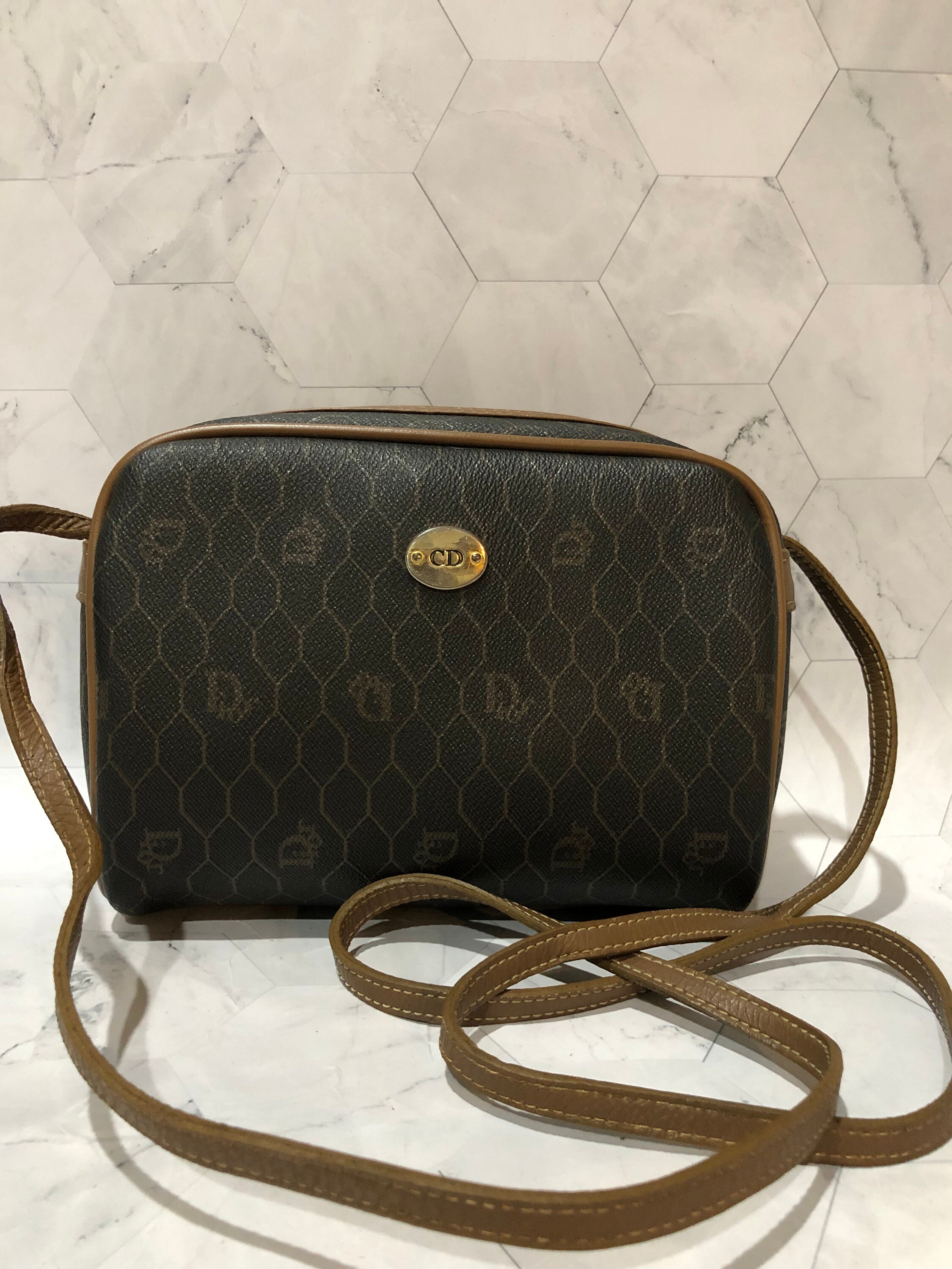 Dior Vintage Dior Light Brown Honeycomb & Logo Coated Canvas Mini