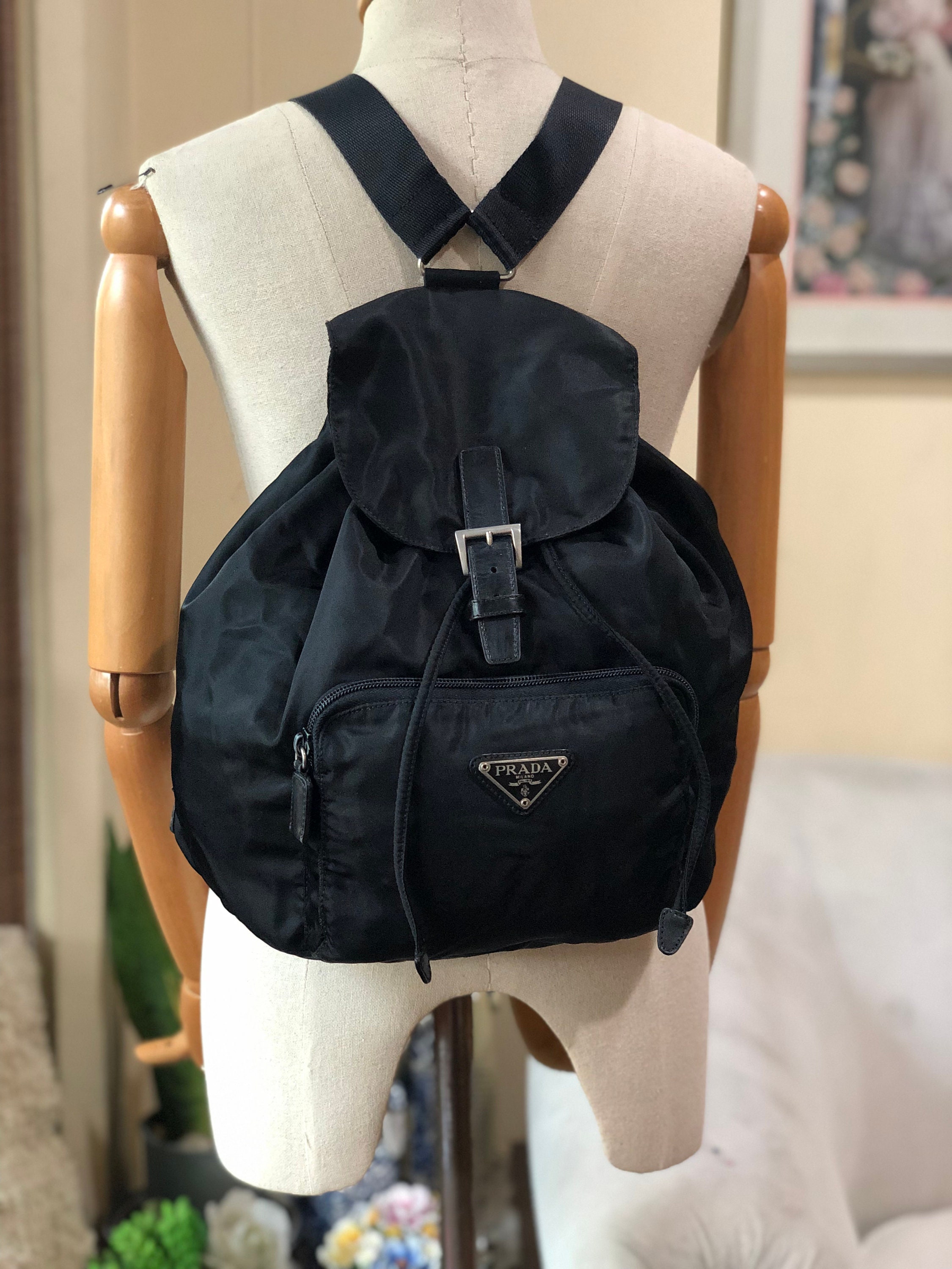 PRADA Milano Double Pocket Leather Backpack Bag Black