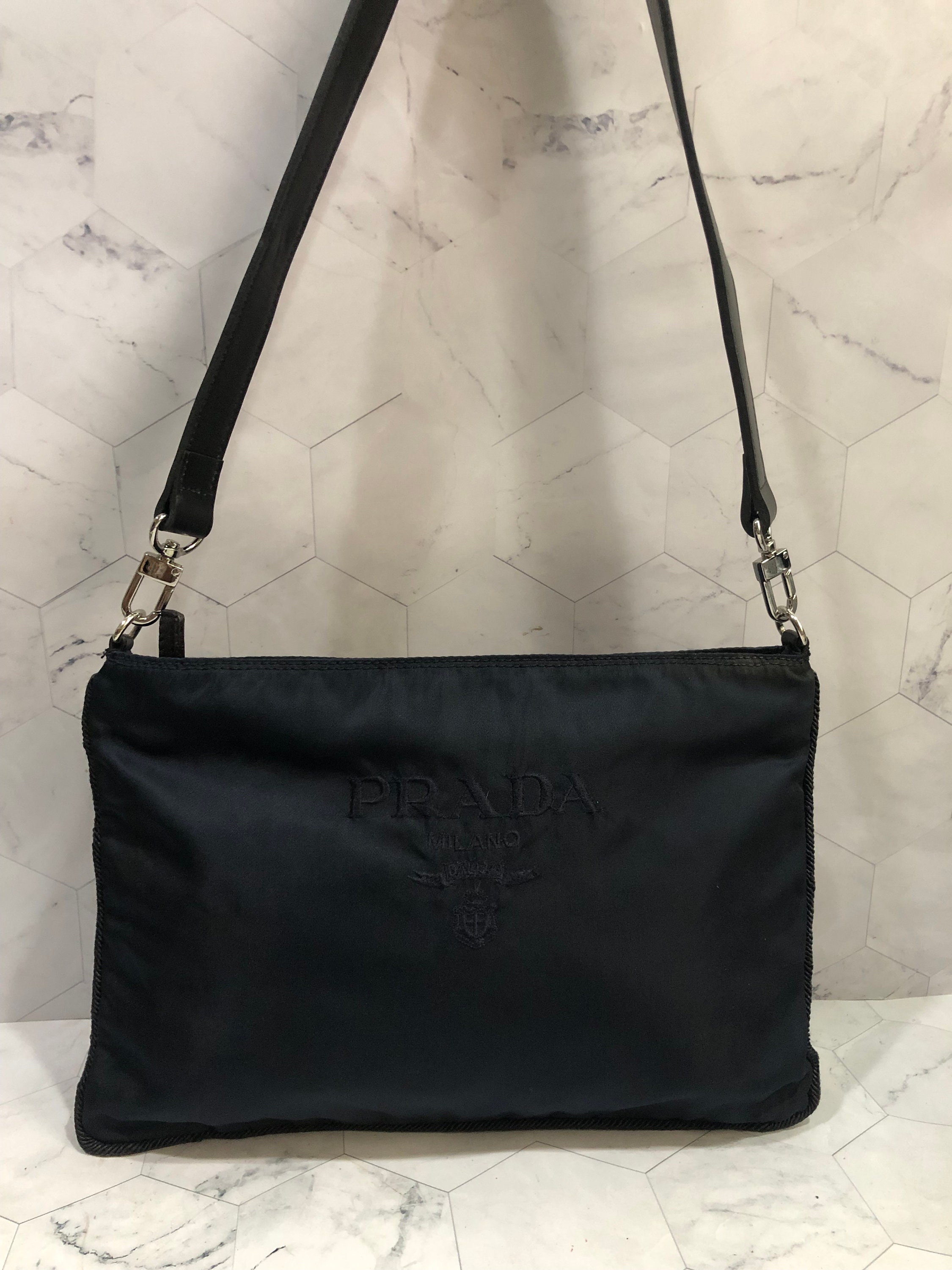 Prada - Pattina Leather Studded Trim Crossbody Handbag (BLANCO & Nero)