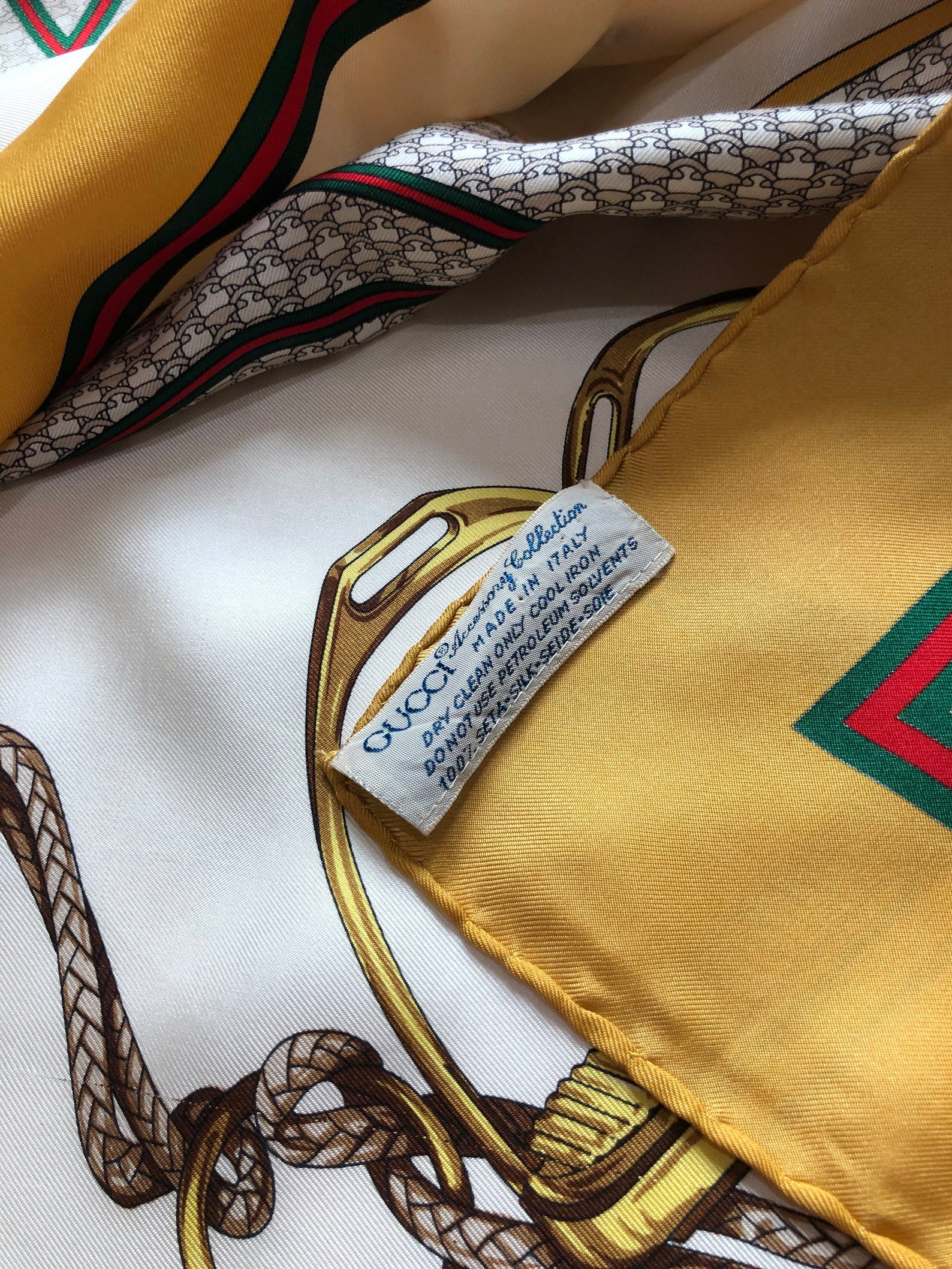 Gucci Vintage Horsebit Scarf Authentic Yellow Red & Green Etsy