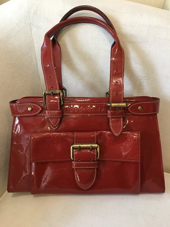 red patent leather tote