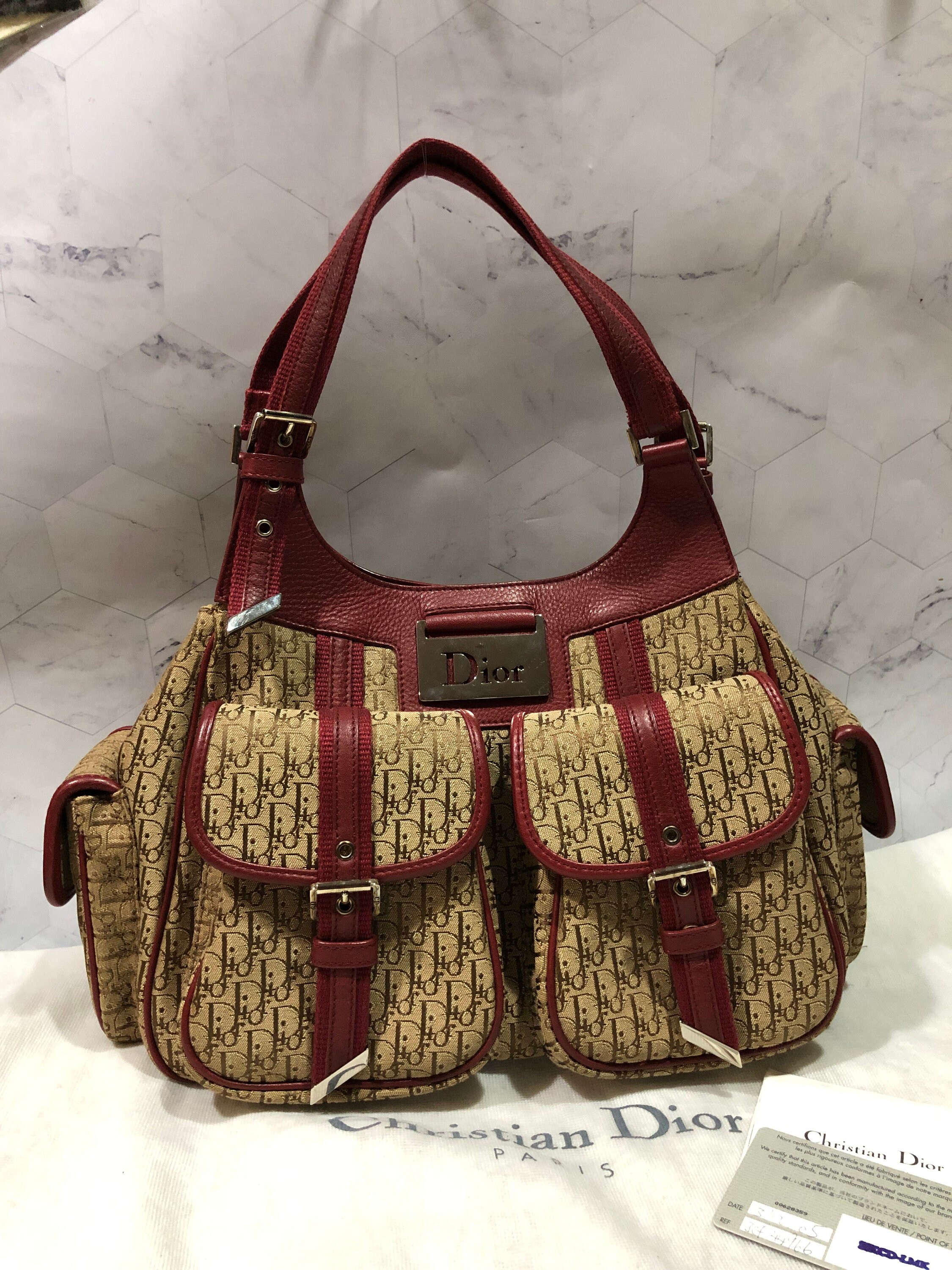 Christian Dior Vintage Saddle Bag Diorissimo Canvas Mini Brown