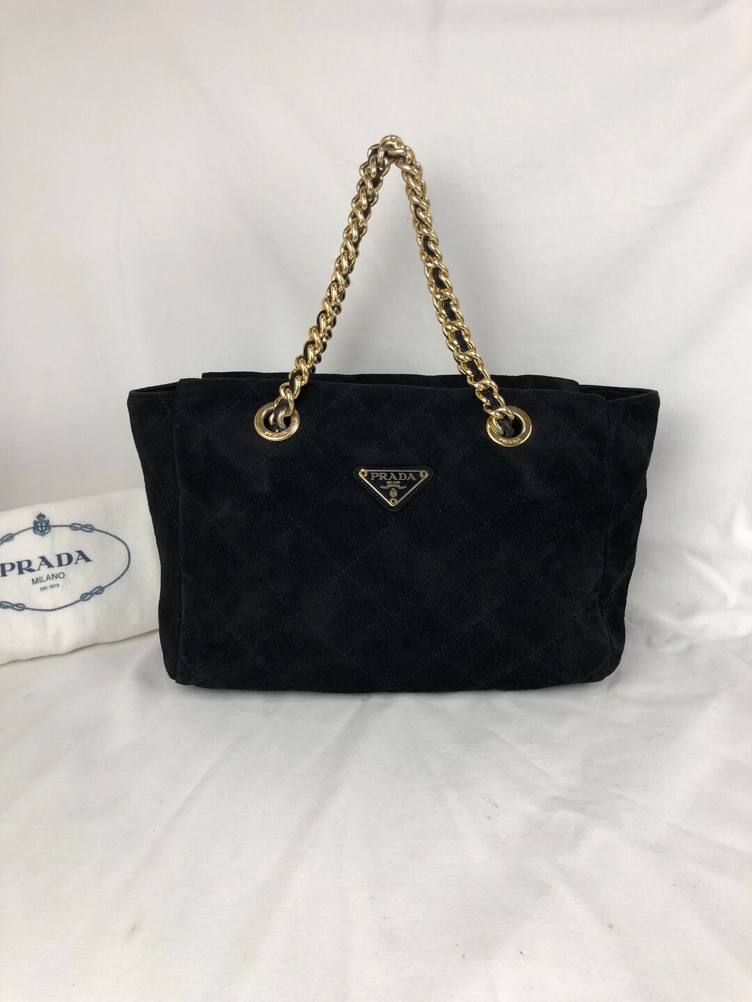 PRADA Quilting Chain Shoulder Bag Black X Gold Authentic Women Used from  Japan