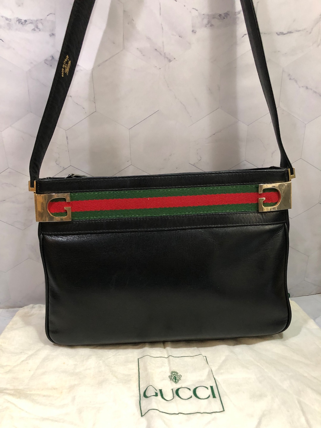 GUCCI Vintage 1970 Black Leather Shoulder Bag Etsy