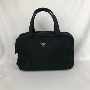 Auth PRADA Black Nylon and Leather Boston Style Tote Shoulder Bag Purse  #53730