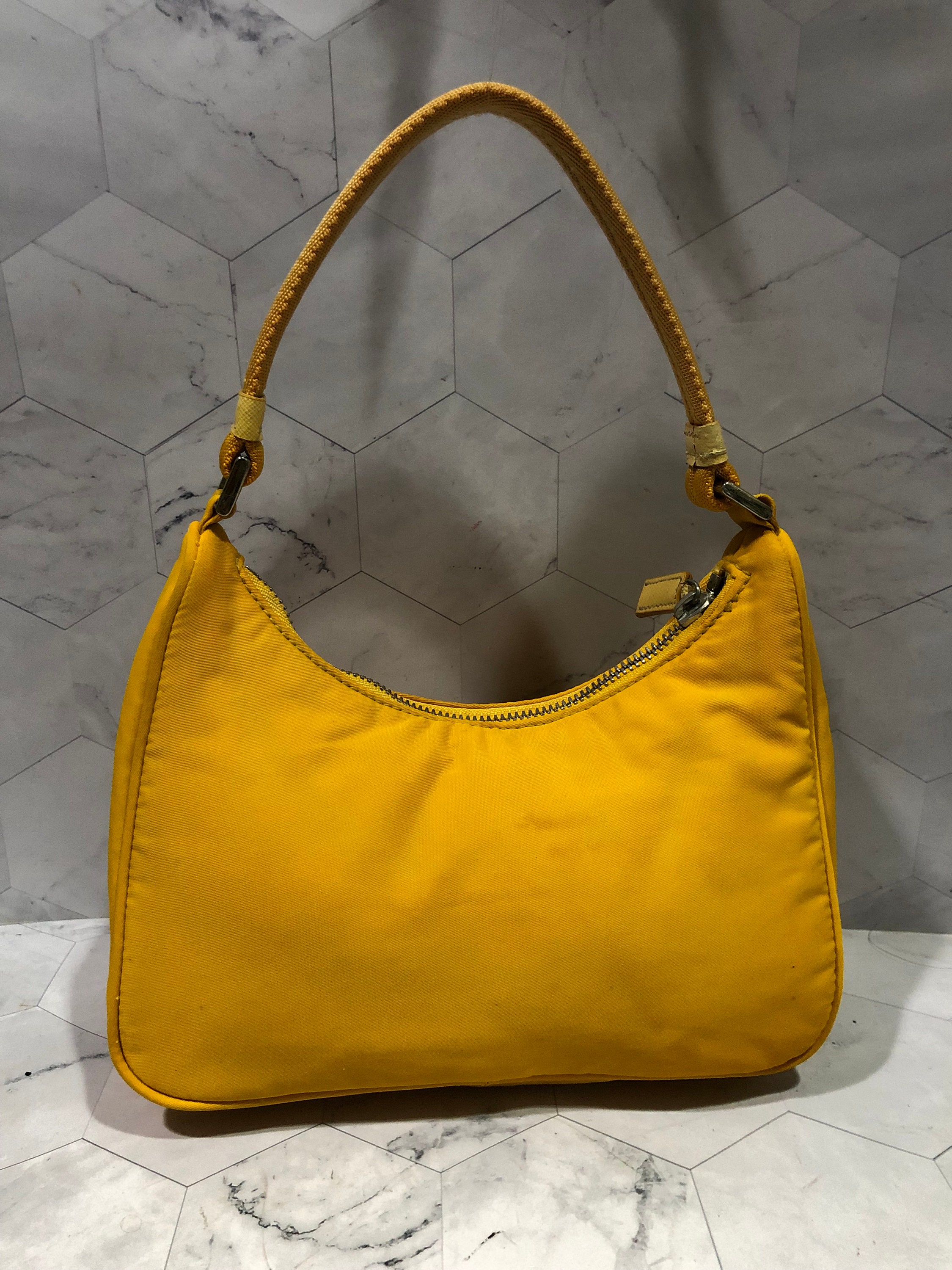 Prada Mini Hobo Bag Yellow Nylon Shoulder Bag