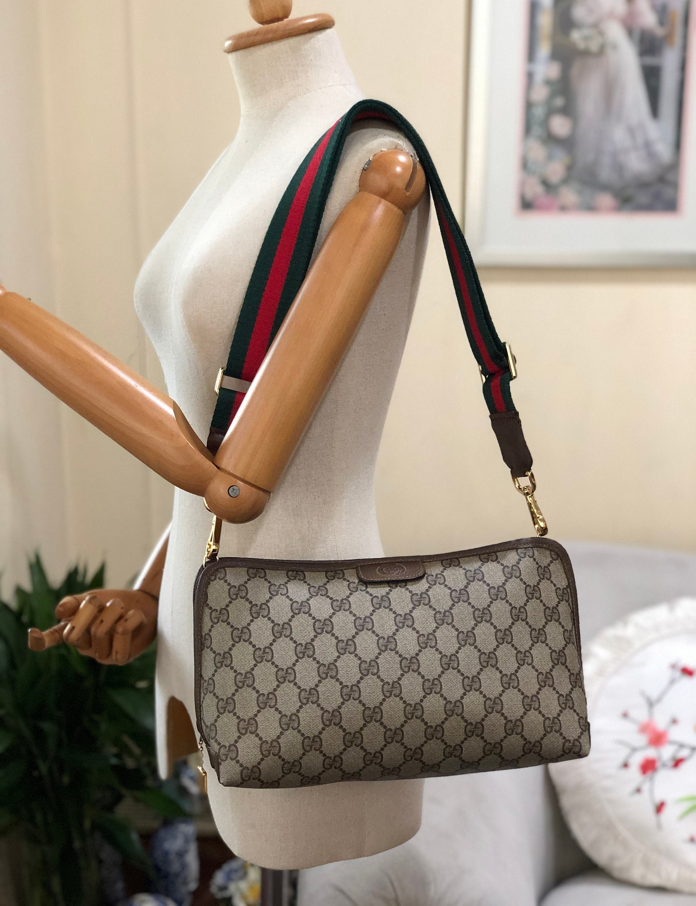 GUCCI Vintage Clutch Coated Canvas Added Strap Shoulder Crossbody Bag