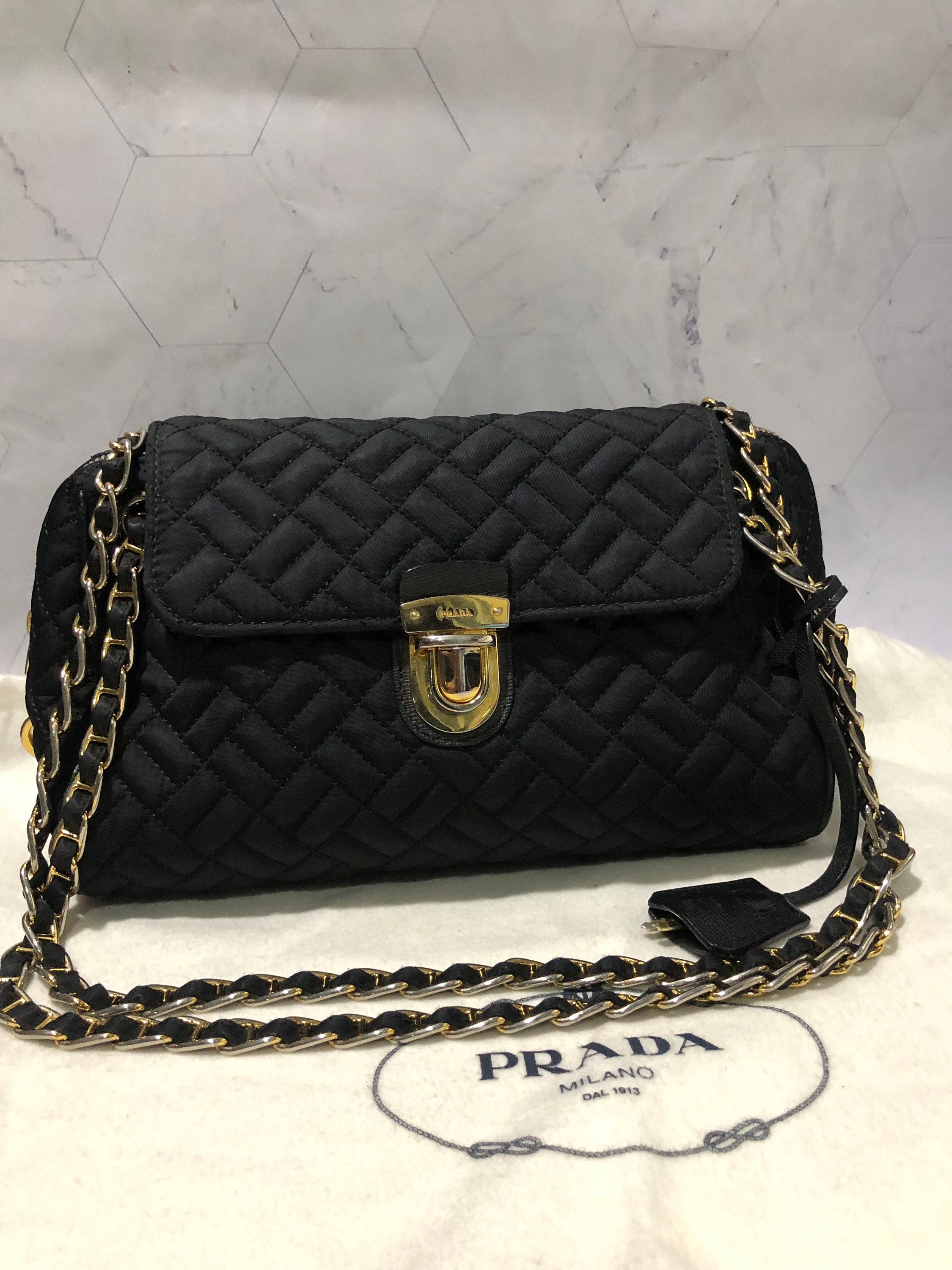 Authentic Prada Beige Leather Clutch With Optional Gold Chain
