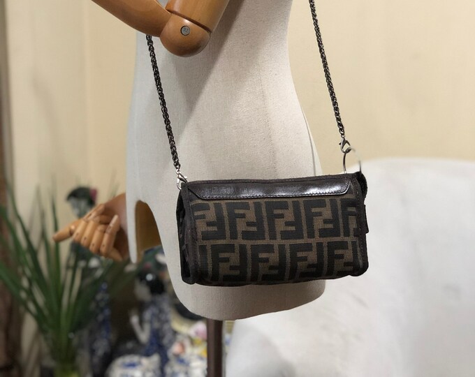 Fendi Small Clutch Authentic Black & Brown FF Zucca Canvas Crossbody ...