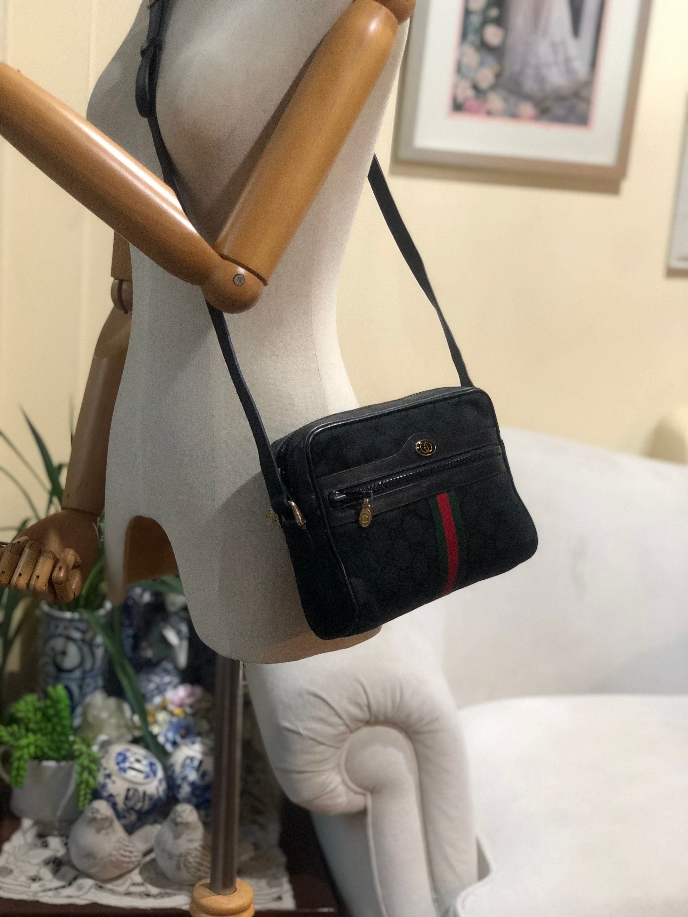 GUCCI Vintage Ophidia Black GG Canvas Crossbody Bag