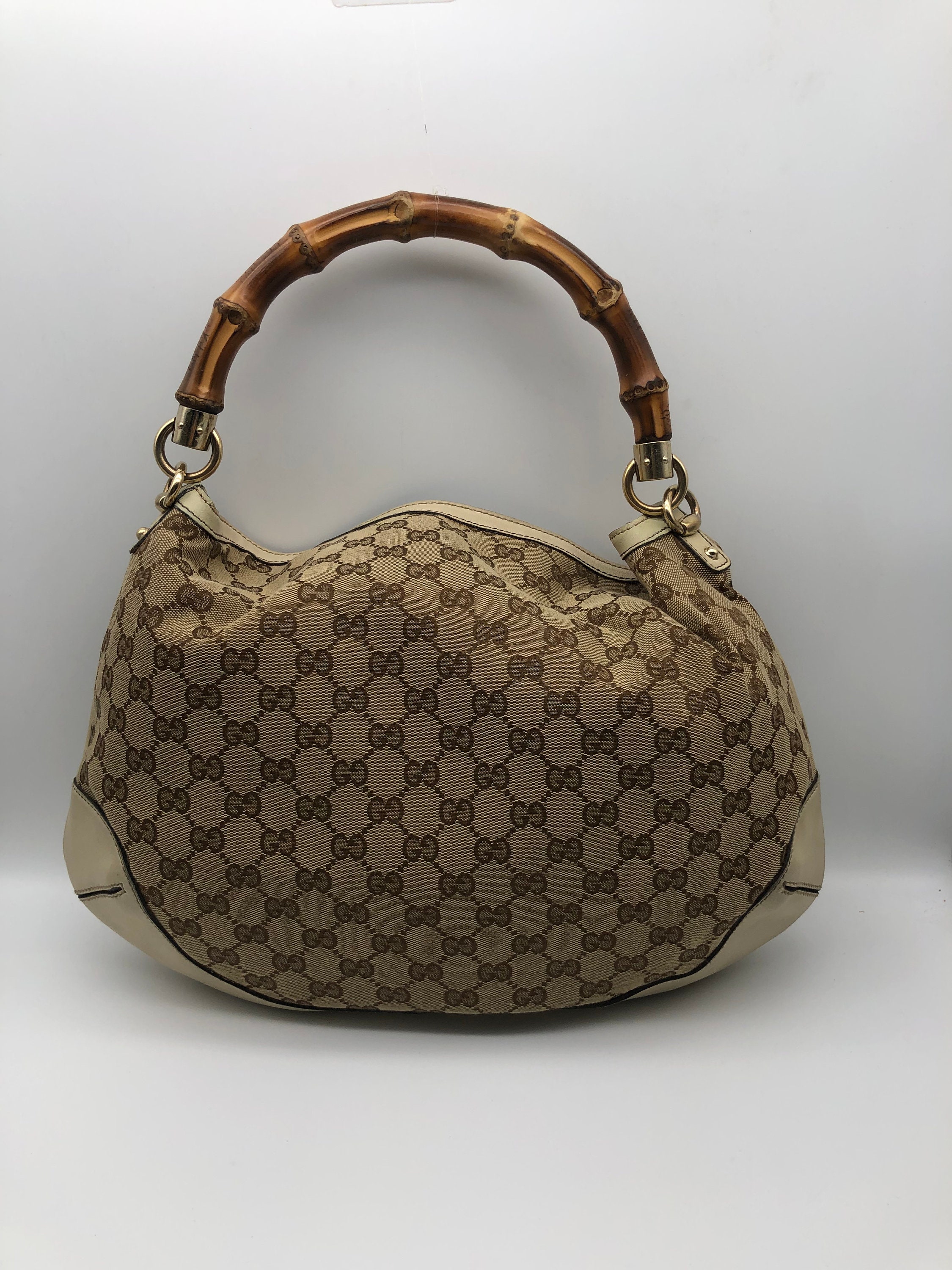 GUCCI Brown GG Canvas Beige Leather Peggy Bamboo Hobo Etsy Hong Kong