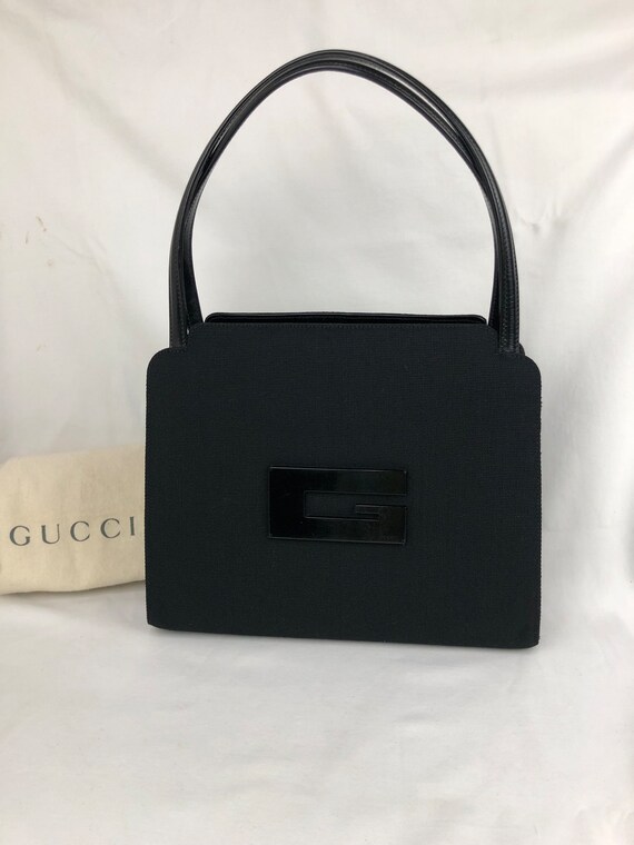 Vintage gucci black leather deals handbag