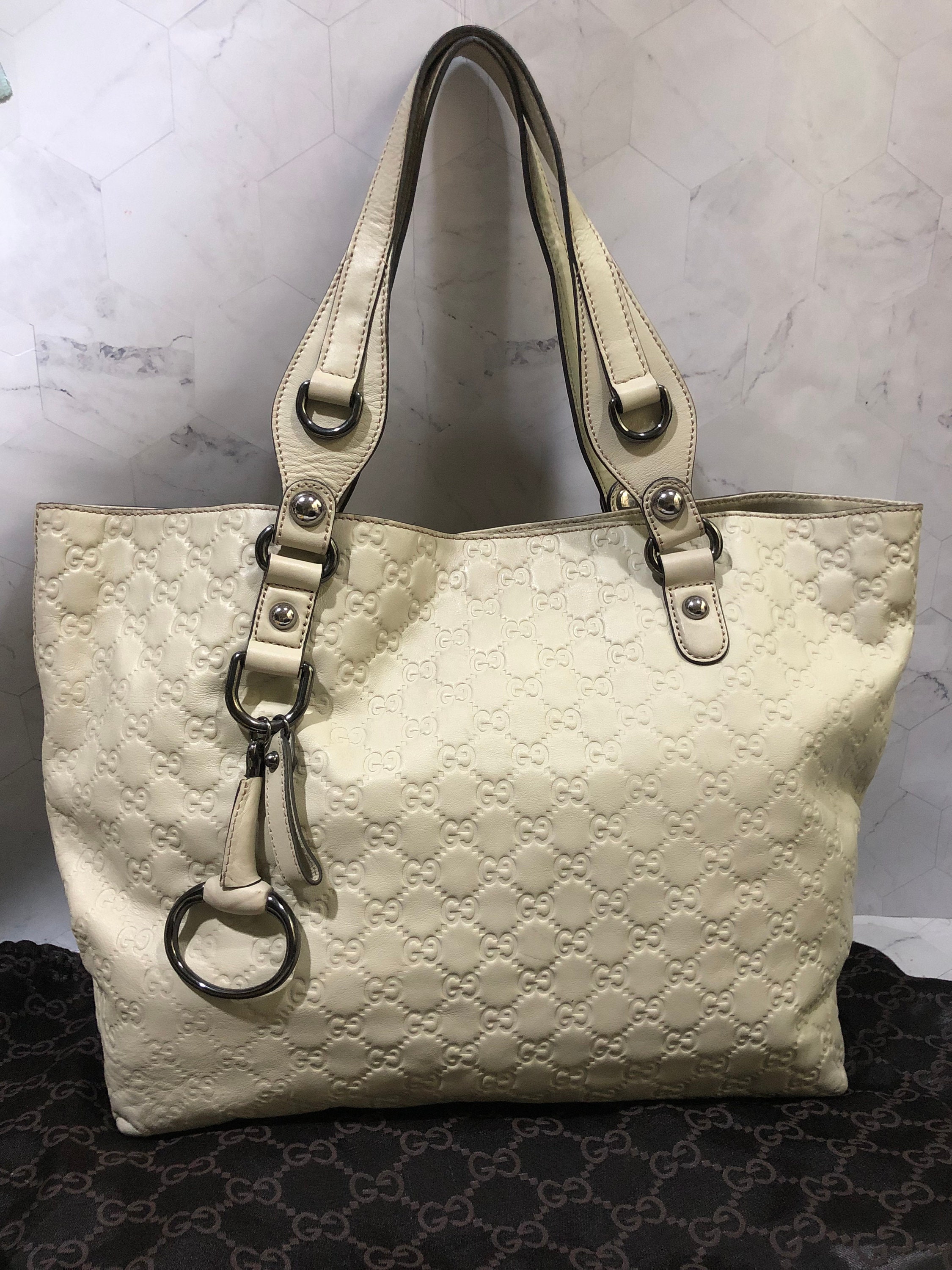 Gucci - Authenticated D-Ring Handbag - Cotton Beige for Women, Good Condition