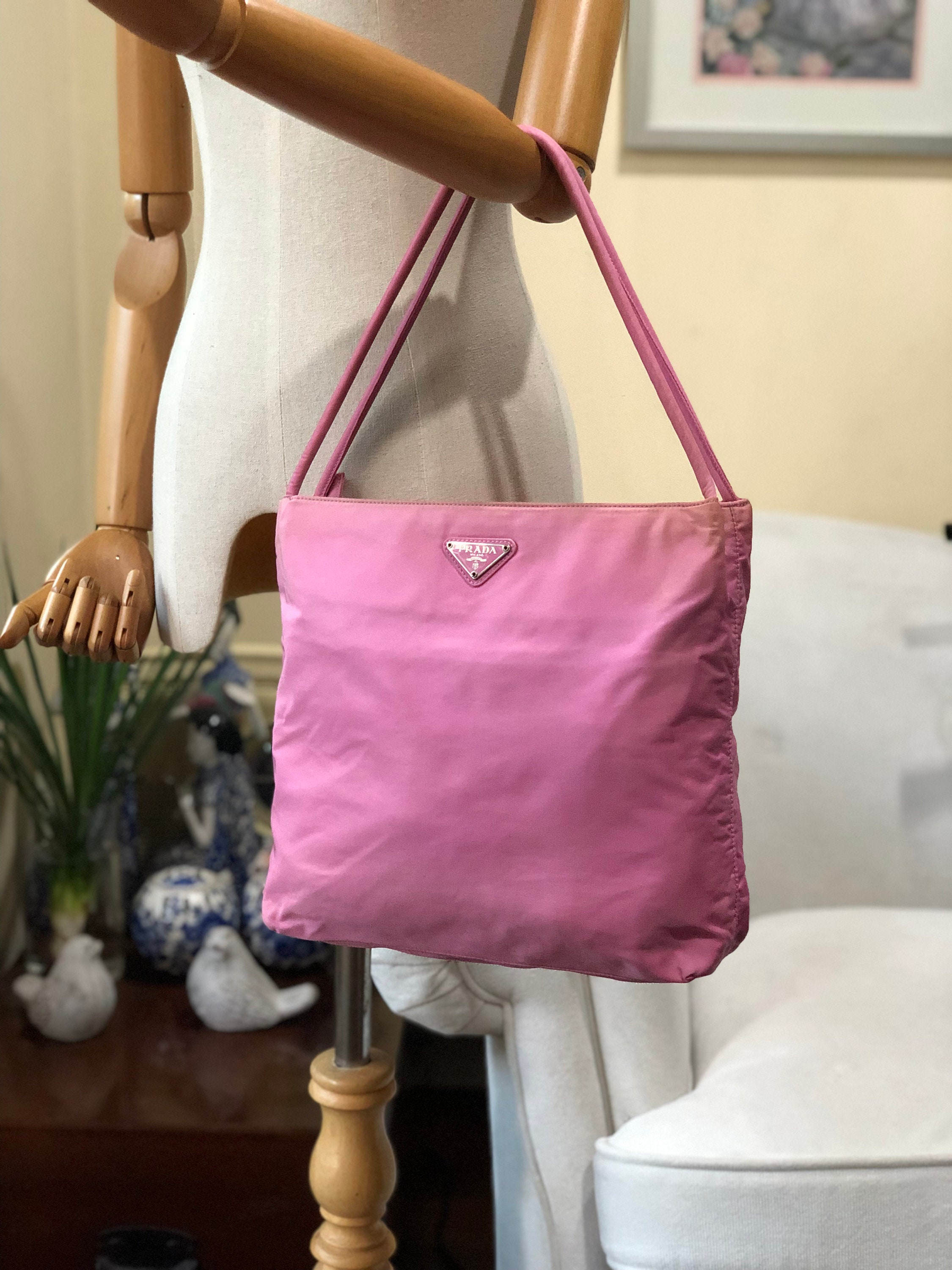 Prada Pink Nylon Tote Authentic Shoulder Bag 